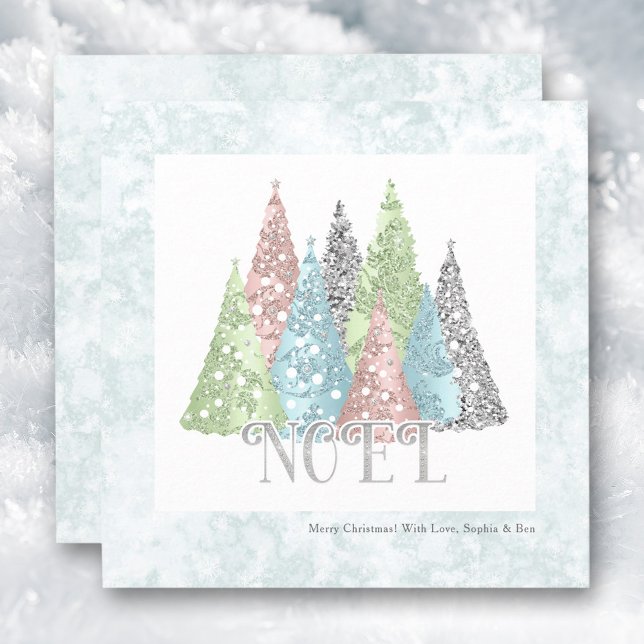 Noel Christmas Trees Tarjeta navideña moderna (Noel Christmas Trees Modern Holiday Card)