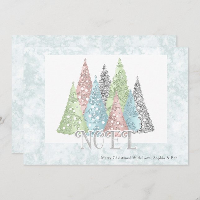 Noel Christmas Trees Tarjeta navideña moderna (Anverso / Reverso)