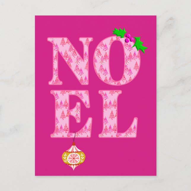 NOEL en un patrón de árbol de Navidad rosa (Anverso)