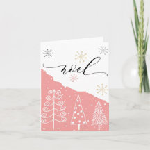 Noel Pink Christmas Tree Doble tarjeta de vacacion