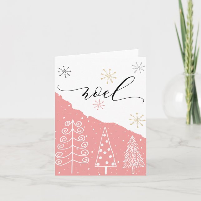 Noel Pink Christmas Tree Doble tarjeta de vacacion (Anverso)