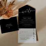 NOIR Boda Minimalista Todo En Una Invitación<br><div class="desc">La colección NOIR presenta un color negro clásico y un impresionante y moderno tipo de letra caligrafía, creando un aspecto elegante y sofisticado. Esta colección es perfecta para parejas que desean crear un ambiente atemporal y clásico para su evento especial. El audaz esquema de color negro crea un sorprendente contraste...</div>