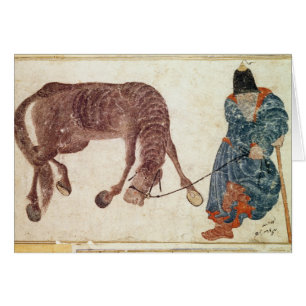 Nómada mongol que lleva su caballo el agua