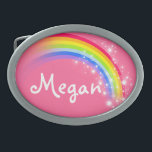 Nombre 5 letras arco iris hebilla de cinturón oval<br><div class="desc">La hebilla del cinturón de arco iris con nombre,  actualmente lee,  Megan o personaliza con el nombre más largo de su elección (sólo hasta 5 letras). Diseño inspirado en los hermosos arcos de Victoria,  Australia. Artículo diseñado exclusivamente por Sarah Trett.</div>