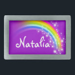 Nombre 7 letras arco iris hebilla de cinturón oval<br><div class="desc">Bandera de cinturón arcoiris con nombre,  actualmente lee,  Natalia o personalizar con el nombre más largo de su elección (sólo hasta 7 letras). Diseño inspirado en los hermosos arcos de Victoria,  Australia. Artículo diseñado exclusivamente por Sarah Trett.</div>