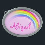 Nombre 7 letras arco iris hebilla de cinturón oval<br><div class="desc">La hebilla del cinturón de arco iris con nombre,  actualmente lee,  Abigail o personaliza con el nombre más largo de su elección (sólo hasta 7 letras). Diseño inspirado en los hermosos arcos de Victoria,  Australia. Artículo diseñado exclusivamente por Sarah Trett.</div>