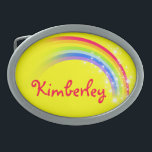 Nombre 9 letras arco iris hebilla de cinturón oval<br><div class="desc">Hebilla de cinturón arcoiris con nombre,  actualmente lee,  Kimberley o personaliza con el nombre más largo de su elección (sólo hasta 9 letras). Diseño inspirado en los hermosos arcos de Victoria,  Australia. Artículo diseñado exclusivamente por Sarah Trett.</div>
