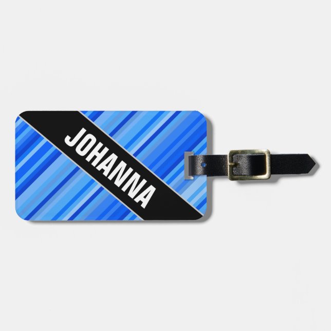 Nombre anguloso + Rayas de la etiqueta azul del (Frente Horizontal)