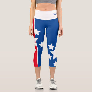 Nombre azul rojo patriótico Cita Capri Leggings