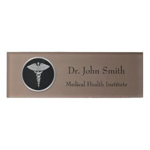 Nombre Caduceo médico profesional de plata - etiqueta