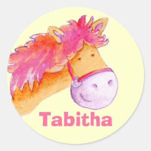 Nombre chica Tabitha pegatina de caballo pony rosa