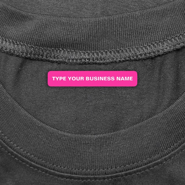 Nombre comercial en etiqueta de hierro sobre rectá (Pink rectangle iron on label with your business name)