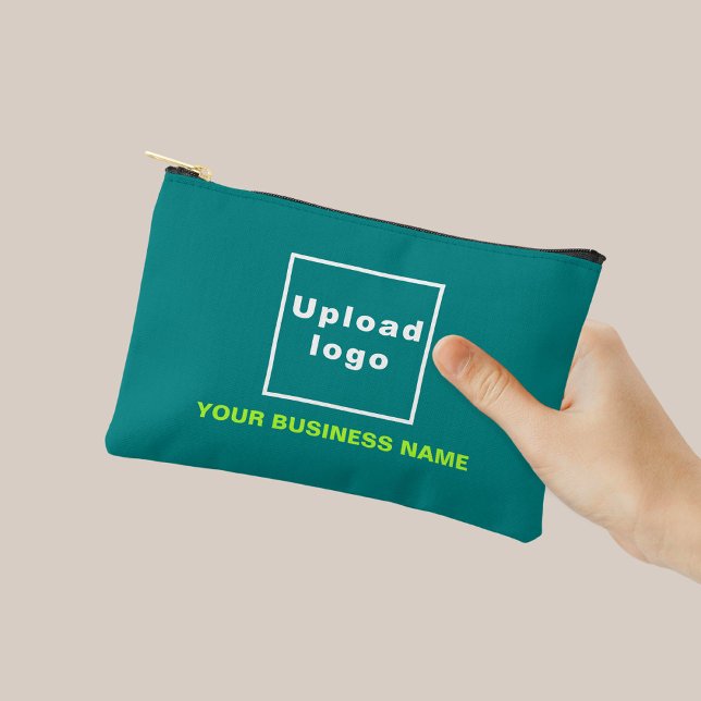 Nombre comercial y logotipo en una bolsa pequeña v (Business name and logo on small teal green pouch)