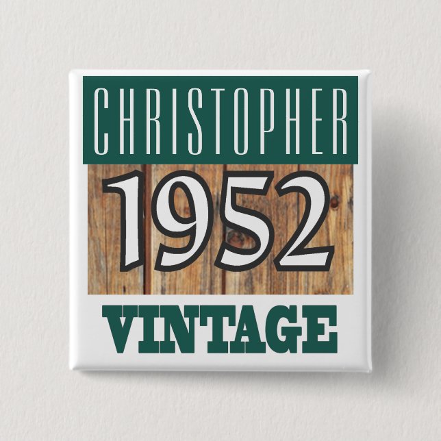 Nombre con botón Vintage de Año 1952 (Anverso)