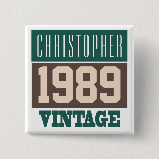 Nombre con botón Vintage de Año 1989 (Anverso)