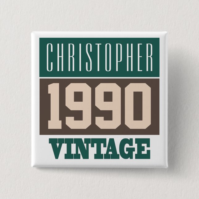 Nombre con botón Vintage de Año 1990 (Anverso)