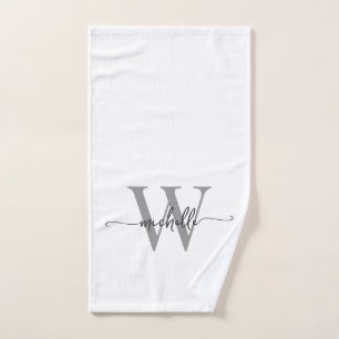 Nombre con Monograma Elegante Blanco Gris de Letra