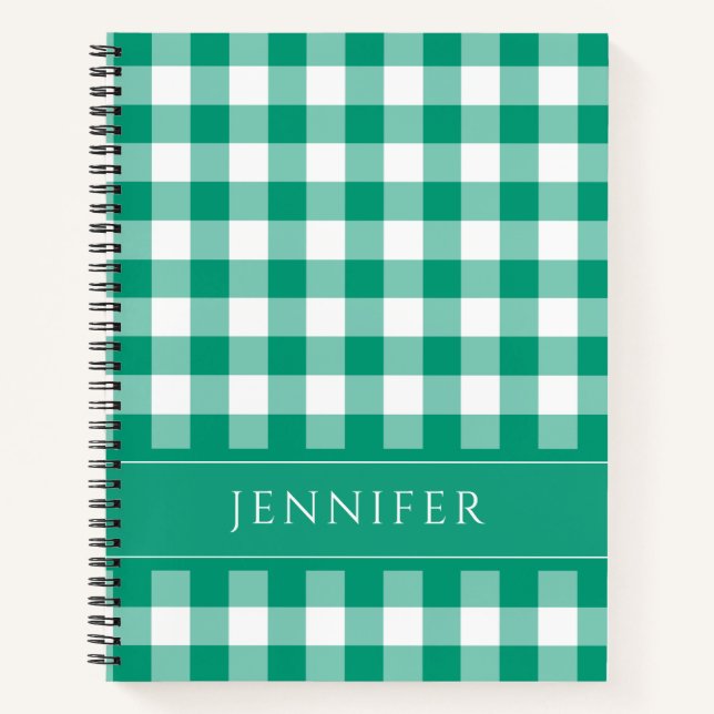 Nombre Cuaderno de Cuadros Verde y Blanco Gingham (Anverso)