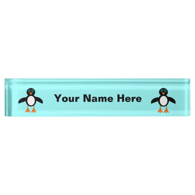 Nombre Cute pingüino Personalizado placa de la mesa (Anverso)