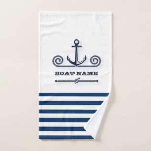 Nombre de Barco Náutico, Ancla, Cuerda, Rayas Azul