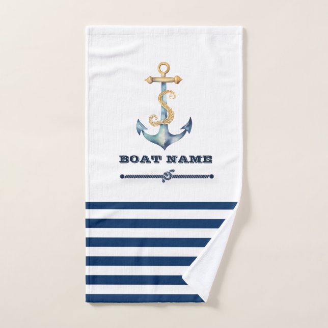 Nombre de Barco Náutico, Ancla, Franjas de Cuerda (Toalla de mano)