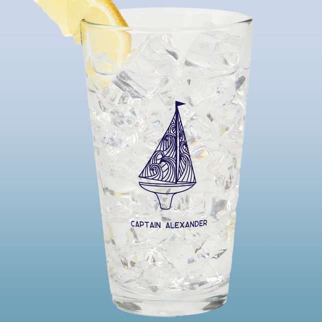 Nombre de Capitán Personalizado de Vela (Personalized sailing boat yacht captain custom name glass tumbler)