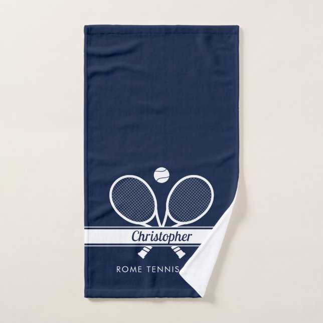 Nombre de club de tenis personalizado Navy azul (Toalla de mano)