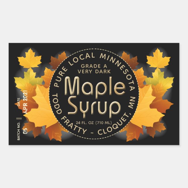 Nombre de estado Lote y fecha ETIQUETA MAPLE SYRUP (Anverso)