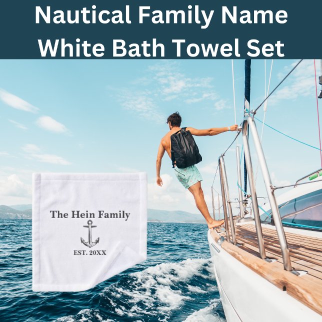 Nombre de familia náutica Blanco (Monogrammed Nautical Bathroom Towel Set  )