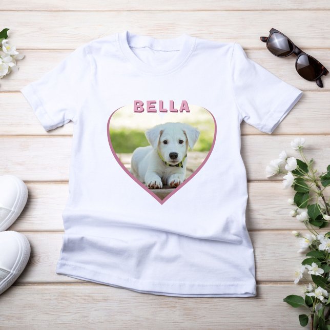 Nombre de foto de perro Camiseta de corazón rosado (Subido por el creador)