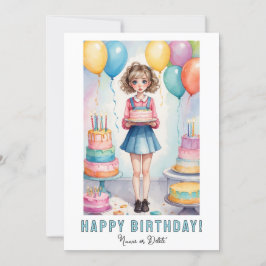 *NOMBRE DE FOTO Tarjeta de cumpleaños niña pastel