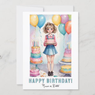 *NOMBRE DE FOTO Tarjeta de cumpleaños niña pastel