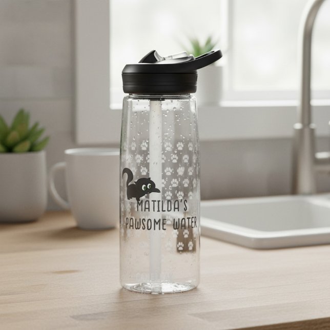 Nombre de gato negro lindo Botella de agua pawsome (A pawsome water bottle for your pawsome water. Just add your name)