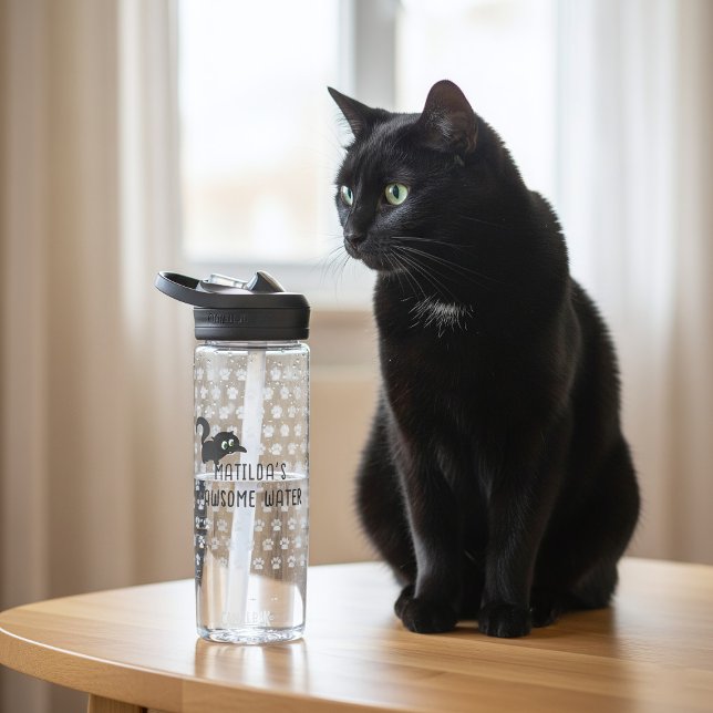 Nombre de gato negro lindo Botella de agua pawsome (A pawsome water bottle for your pawsome water. Just add your name)
