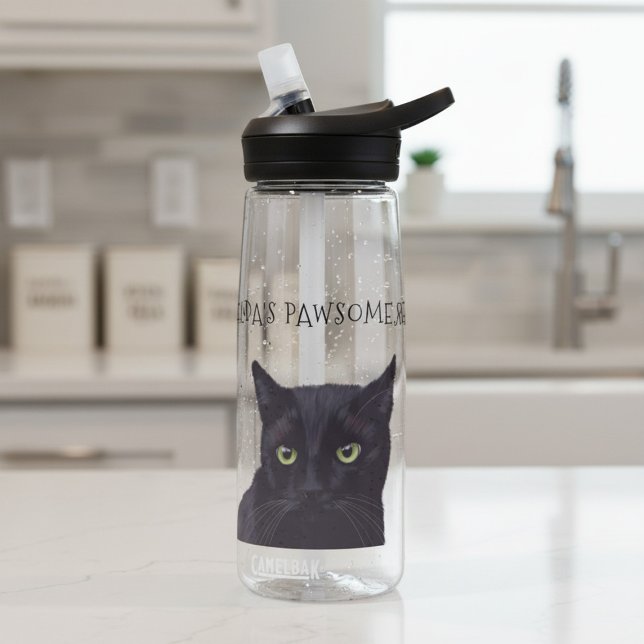 Nombre de gato negro personalizado Botella de agua (Pawsome water bottle for your pawsome water. Just add your name)
