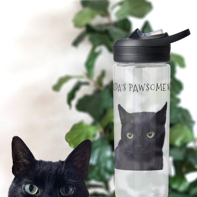 Nombre de gato negro personalizado Botella de agua (Pawsome water bottle for your pawsome water. Just add your name)