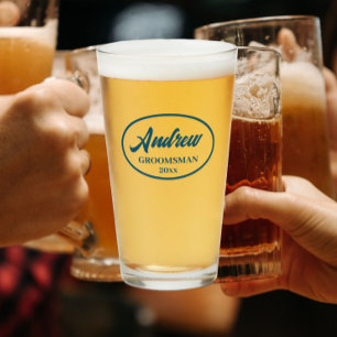 Nombre de Groomsman Boda con estilo azul verde azu