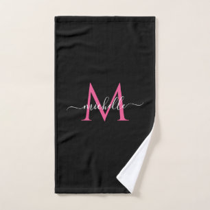 Nombre de guión manuscrito Monograma negro y rosa
