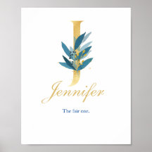 Nombre de impresión de guardería, letra J, arte de