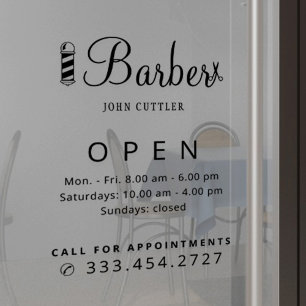Nombre de la barbería horas de apertura calcomanía