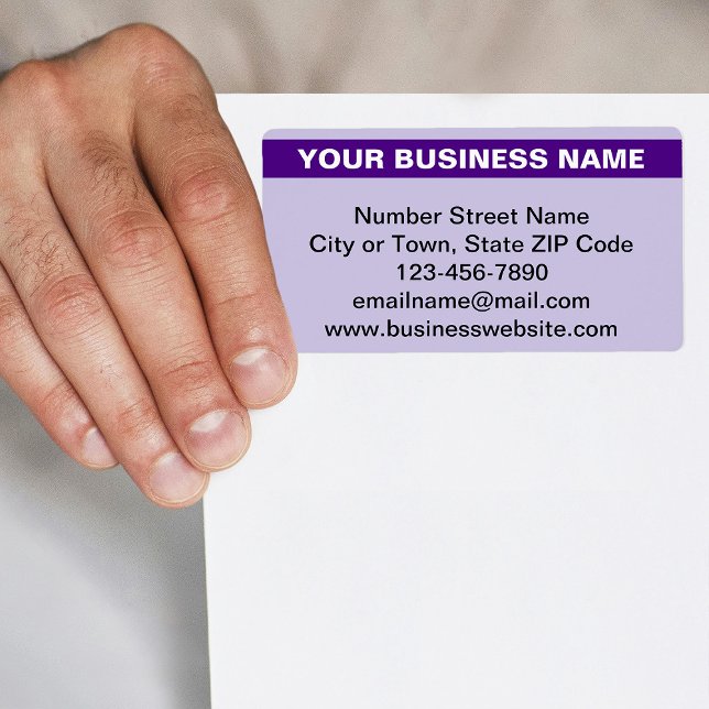 Nombre de la empresa resaltado en la etiqueta de e (Purple shipping label with your highlighted business name)