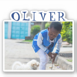 Nombre de marco azul y Pegatina de foto para niños