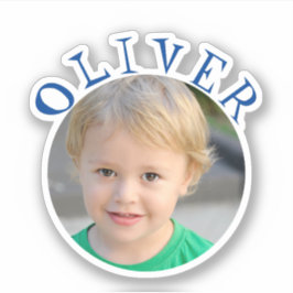 Nombre de marco redondo azul y pegatina para niños