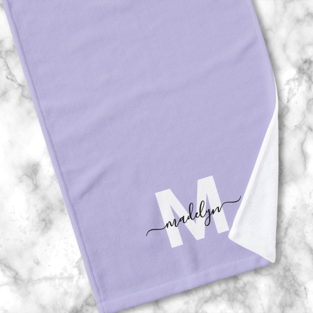 Nombre de Monograma de Letra Morada (Purple Script Name Monogram Hand Towel )
