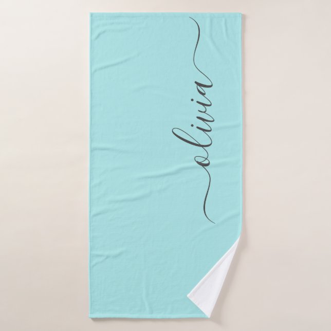 Nombre de monograma de letra script moderna azul a (Toalla de baño)