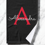Nombre de Monograma del Guión Negro Rojo<br><div class="desc">Toalla de baño con el nombre del monograma de escritura simple negra y roja. Esto hace que el dulce perfecto cumpleaños 16,  boda,  ducha de novia,  aniversario,  ducha de bebé o fiesta de soltera sea regalo para alguien que ama el lujo glam y los estilos de moda.</div>