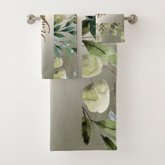 Nombre de monograma hojas verdes elegante bronce d (In situ)