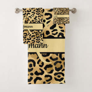 Nombre de monograma negro estampado en leopardo do