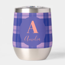 Nombre de monograma personalizado Plaid Púrpura