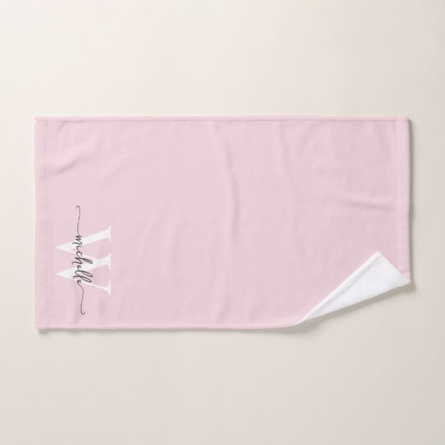Nombre de monograma rosa moderno con letra script  (Toalla de mano)